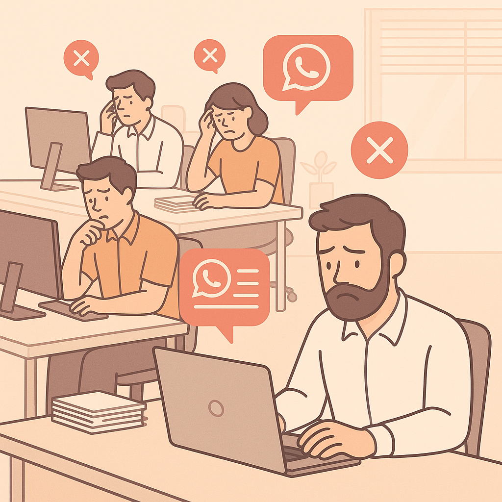 Equipe sobrecarregada com tarefas manuais repetitivas no WhatsApp
